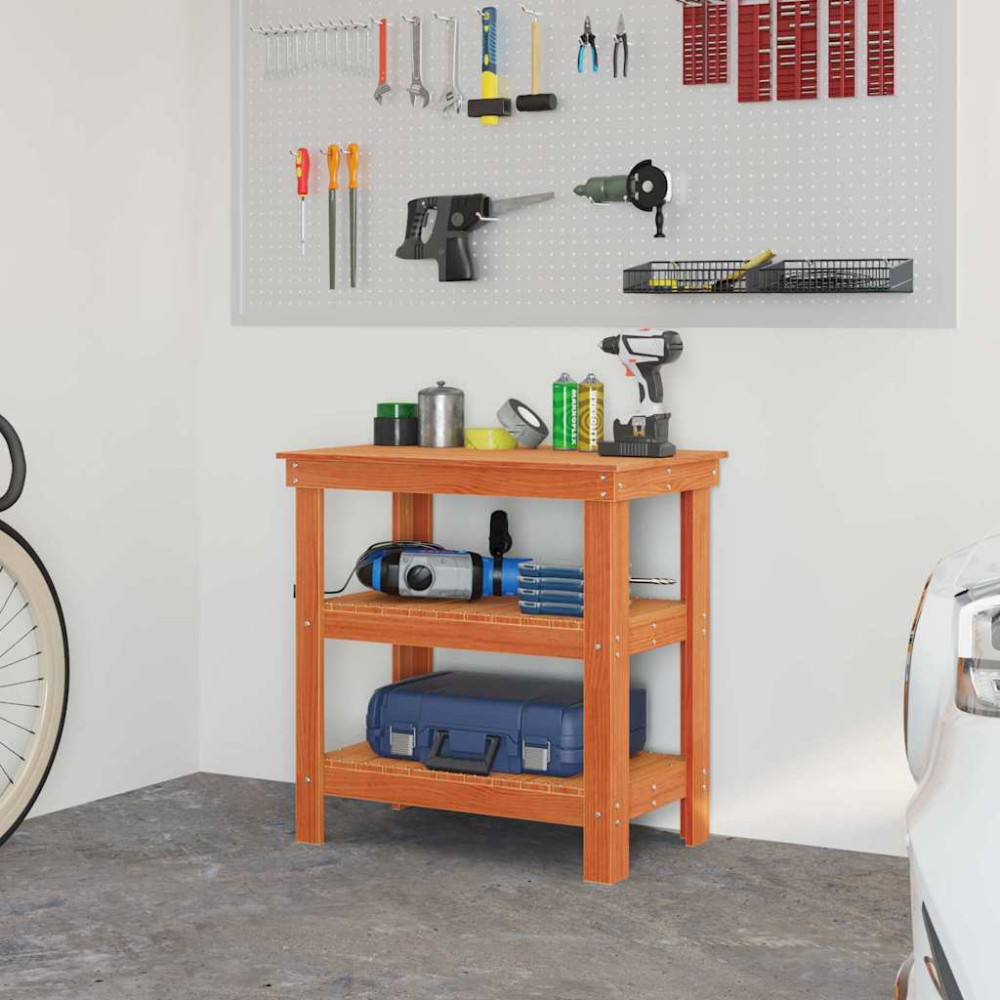Produktbild för Arbetsbänk med hylla Vaxbrun 78,5 x 50 x 80 cm Massiv furu