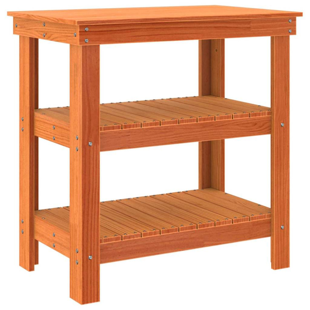 Produktbild för Arbetsbänk med hylla Vaxbrun 78,5 x 50 x 80 cm Massiv furu