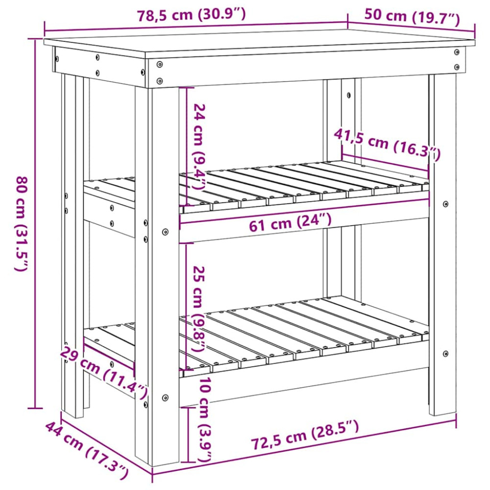 Produktbild för Arbetsbänk med hylla Vaxbrun 78,5 x 50 x 80 cm Massiv furu