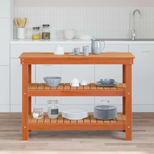 vidaXL Arbetsbänk med hylla Vaxbrun 110,5 x 50 x 80 cm Massiv furu
