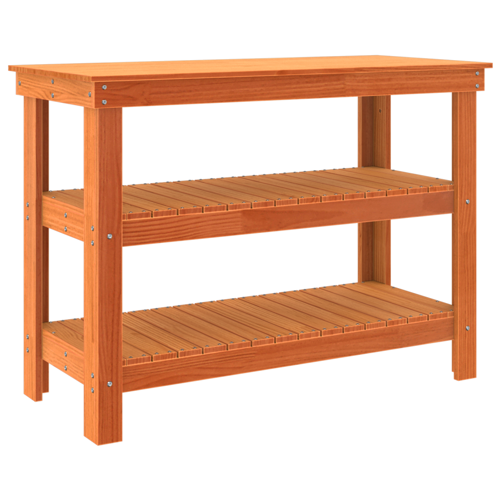 Produktbild för Arbetsbänk med hylla Vaxbrun 110,5 x 50 x 80 cm Massiv furu