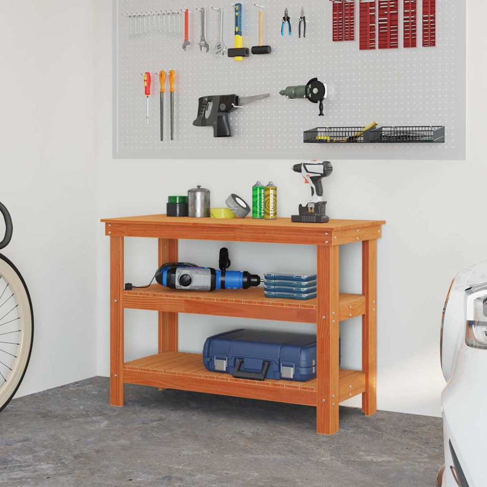 Produktbild för Arbetsbänk med hylla Vaxbrun 110,5 x 50 x 80 cm Massiv furu