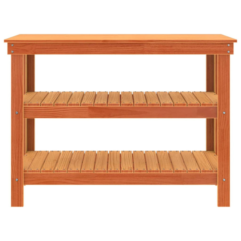 Produktbild för Arbetsbänk med hylla Vaxbrun 110,5 x 50 x 80 cm Massiv furu