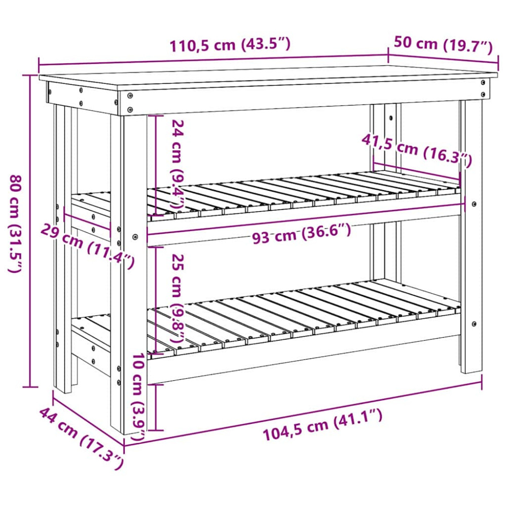 Produktbild för Arbetsbänk med hylla Vaxbrun 110,5 x 50 x 80 cm Massiv furu