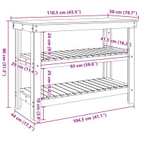 Produktbild för Arbetsbänk med hylla Vaxbrun 110,5 x 50 x 80 cm Massiv furu