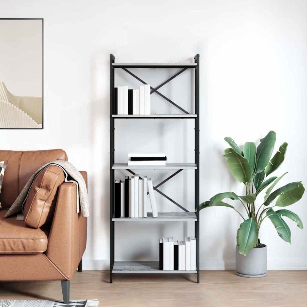 Produktbild för Hyllsystem Grå sonoma 60 x 30 x 155 cm Konstruerat trä