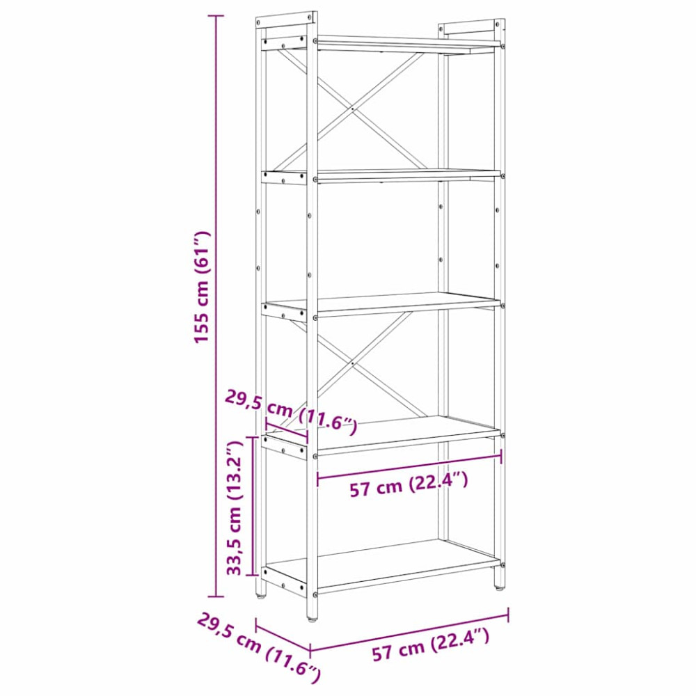 Produktbild för Hyllsystem Grå sonoma 60 x 30 x 155 cm Konstruerat trä