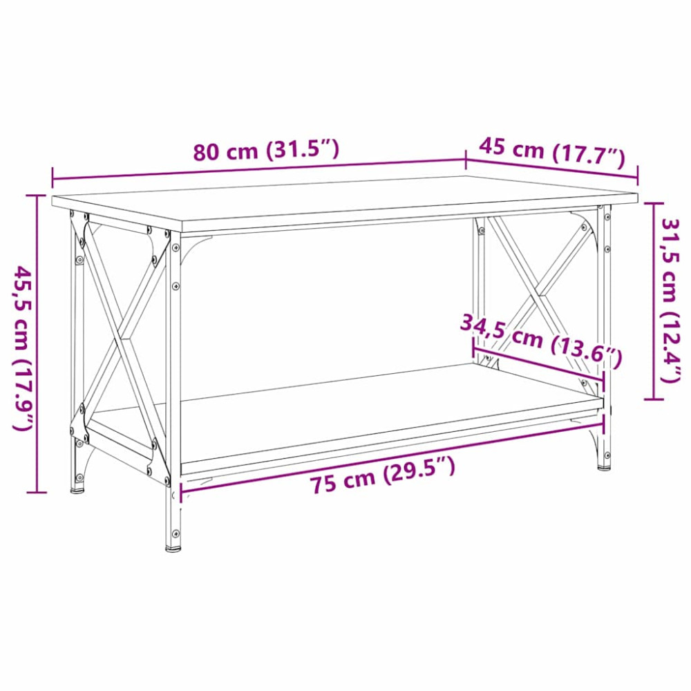 Produktbild för Kaffeebord Svart ek 80 x 45 x 45.5 cm Konstruerat trä