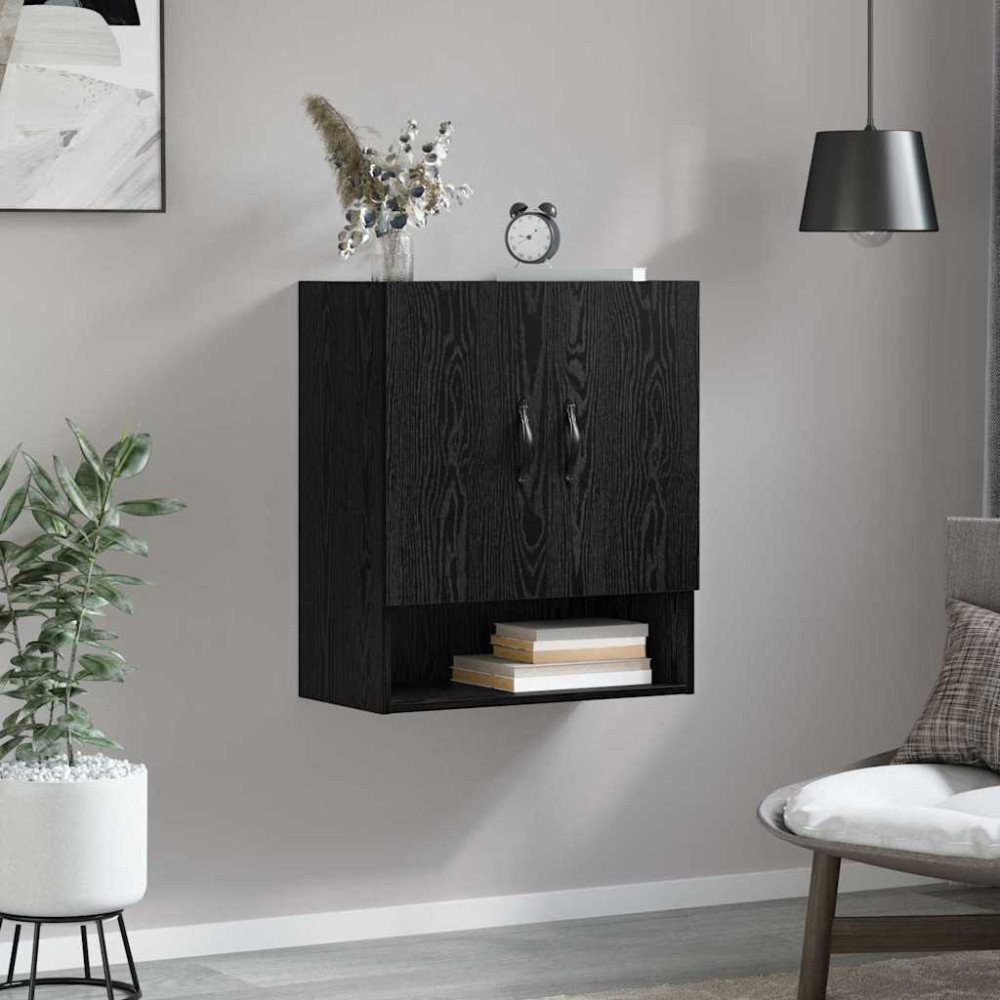 Produktbild för Väggmonterat skåp Svart Ek 60 x 31 x 70 cm Konstruerat trä