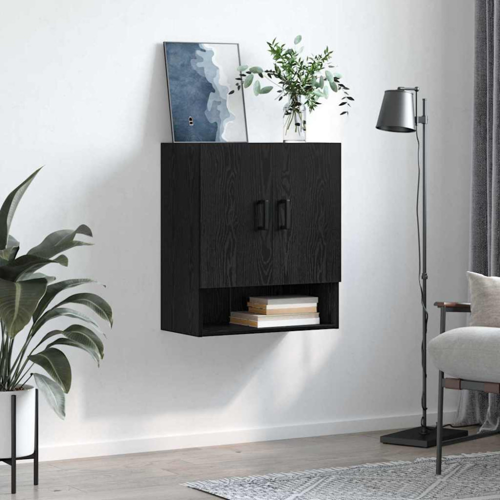 Produktbild för Väggskåp Väggmonterad Svart ek 60 x 31 x 70 cm Konstruerat trä