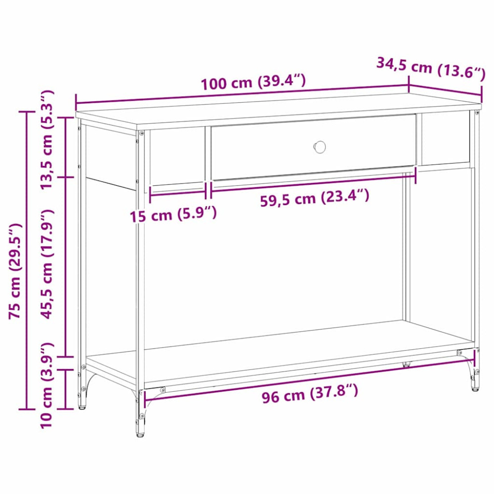Produktbild för Konsolbord Övrigt Svart ek 100 x 34.5 x 75 cm Konstruerat trä