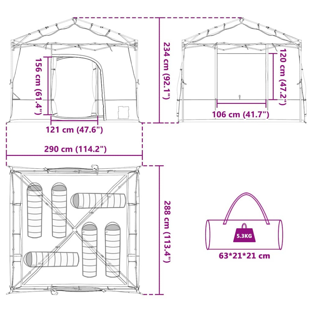 Produktbild för Innertält med tak med lagring Grön 290 x 288 x 234 cm taffeta