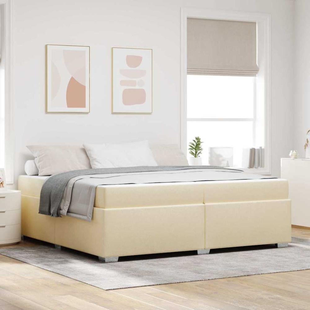 Produktbild för Sängram med madrass Kräm 200 x 200 cm tyg