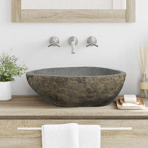 vidaXL Flodstensbassin Ljusgrå 52 x 40 x 15 cm River Stone