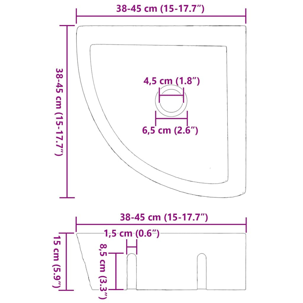 Produktbild för Handfat Grå (38-45) x (38-45) x 12 cm Flodsten