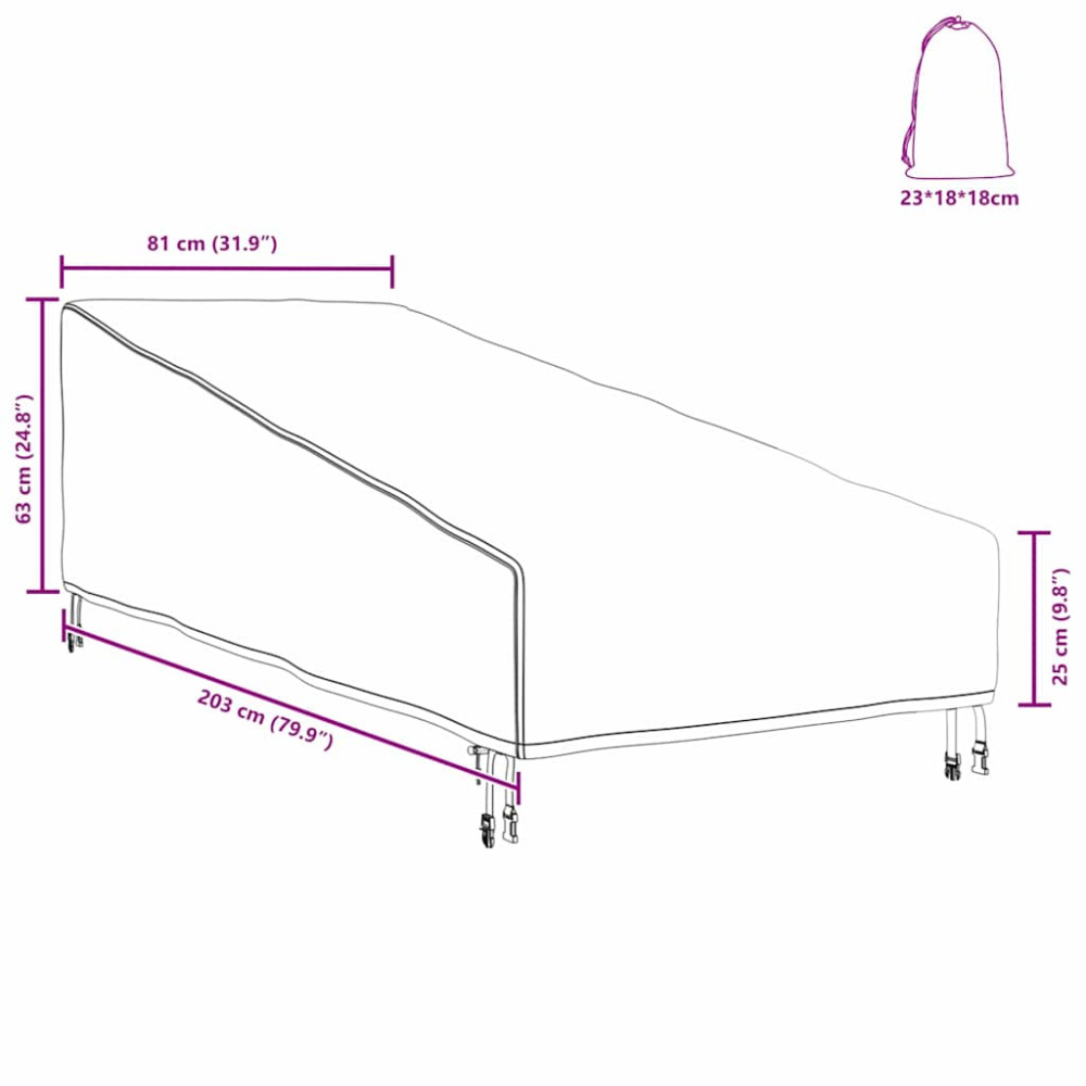 Produktbild för Utomhusmöbelöverdrag Svart 203 x 81 x 63 cm 600D Oxford Tyg