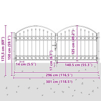 Produktbild för Staketgrind ASSEN 301 x 175,5 cm Stål Grå Låsbar