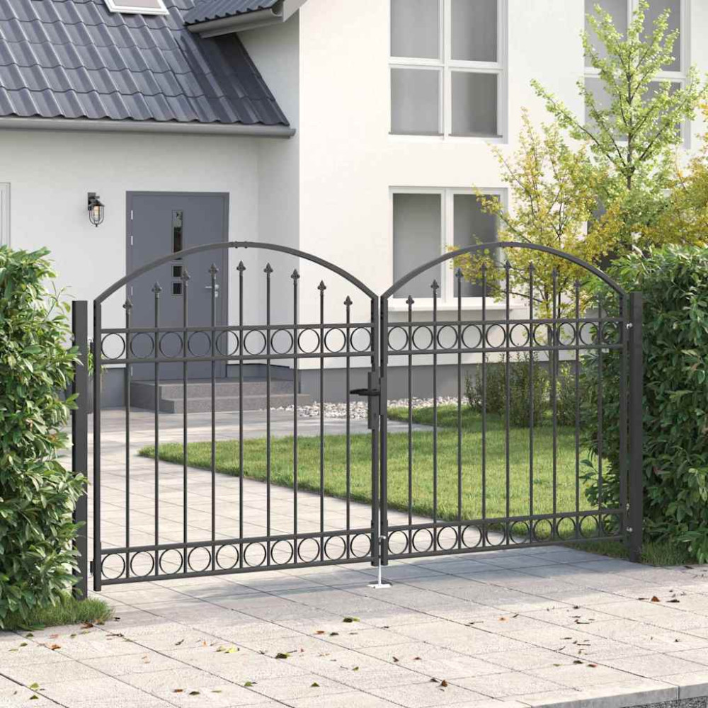 Produktbild för Staketgrind ASSEN 301 x 200 cm Stål Grå Låsbar