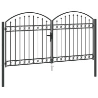 Produktbild för Staketgrind ASSEN 301 x 200 cm Stål Grå Låsbar