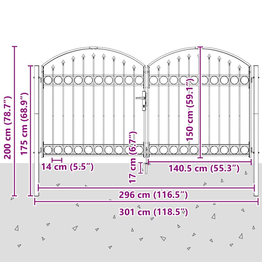 Produktbild för Staketgrind ASSEN 301 x 200 cm Stål Grå Låsbar