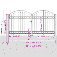 Produktbild för Staketgrind ASSEN 301 x 200 cm Stål Grå Låsbar