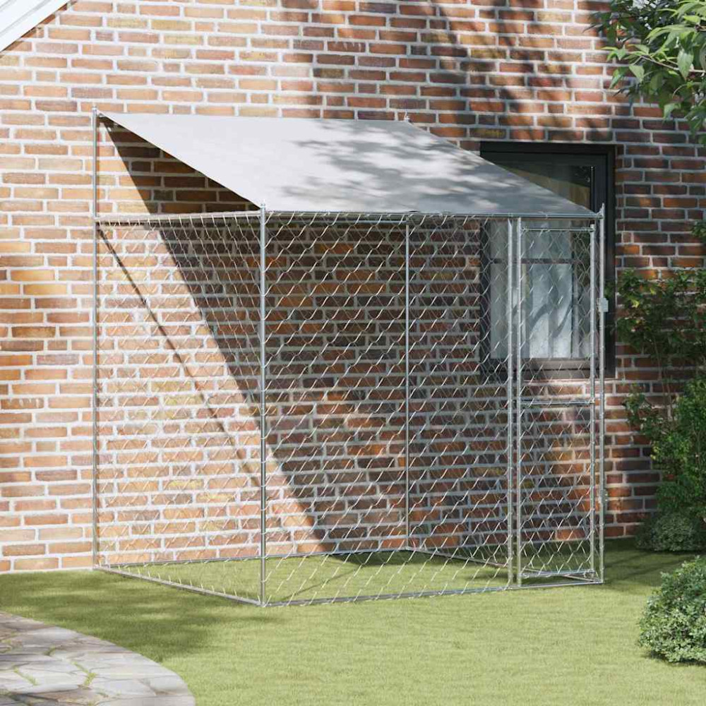 Produktbild för Hundbur med tak Silver 200 x 200 x 258 cm Stål och PE