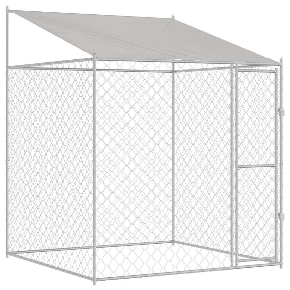 Produktbild för Hundbur med tak Silver 200 x 200 x 258 cm Stål och PE