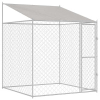 Produktbild för Hundbur med tak Silver 200 x 200 x 258 cm Stål och PE