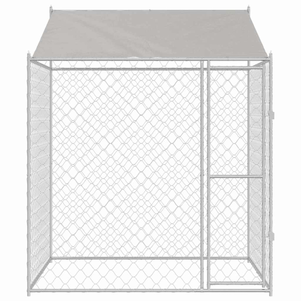 Produktbild för Hundbur med tak Silver 200 x 200 x 258 cm Stål och PE