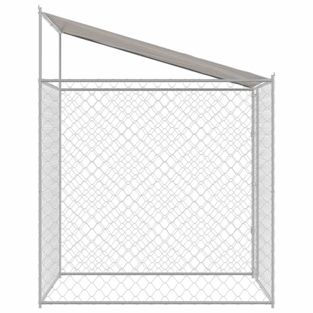 Produktbild för Hundbur med tak Silver 200 x 200 x 258 cm Stål och PE
