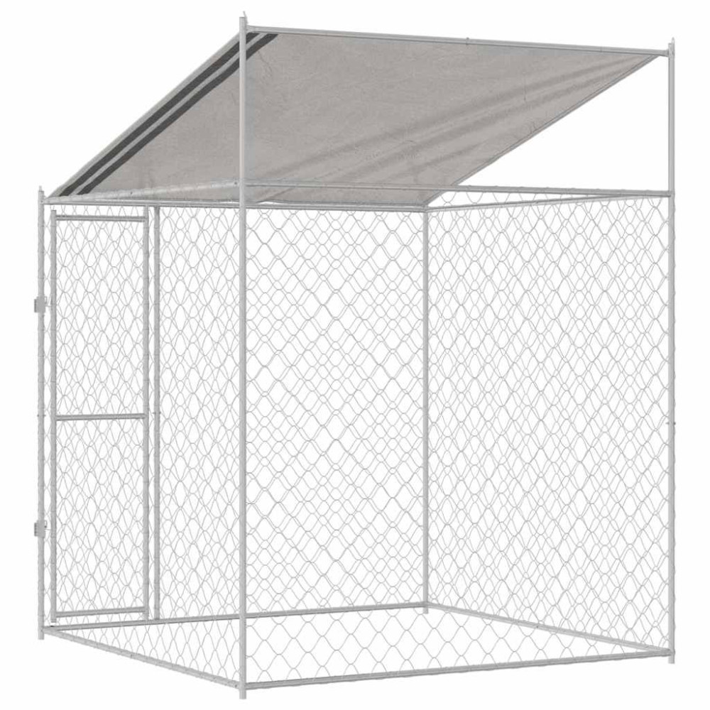 Produktbild för Hundbur med tak Silver 200 x 200 x 258 cm Stål och PE