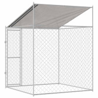 Produktbild för Hundbur med tak Silver 200 x 200 x 258 cm Stål och PE