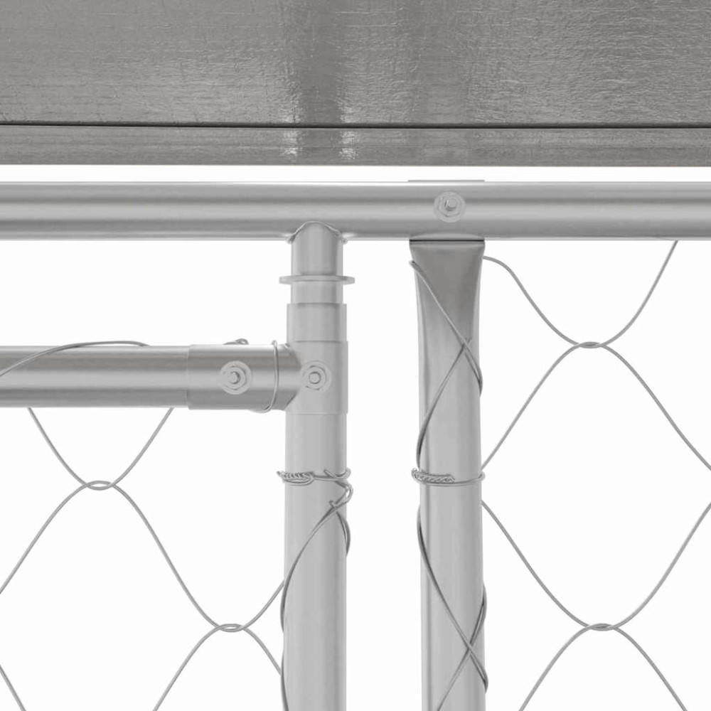 Produktbild för Hundbur med tak Silver 200 x 200 x 258 cm Stål och PE