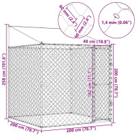 Produktbild för Hundbur med tak Silver 200 x 200 x 258 cm Stål och PE