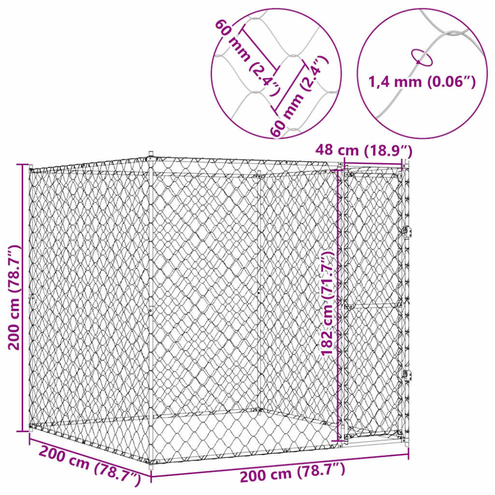 Produktbild för Hundbur Silver 200 x 200 x 200 cm Galvaniserat Stål