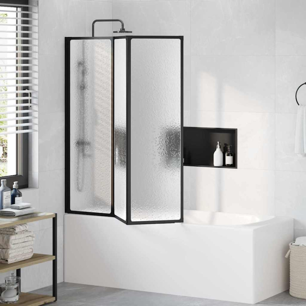 Produktbild för Duschvägg Svart 132 x 2 x 140 cm Aluminium och PP