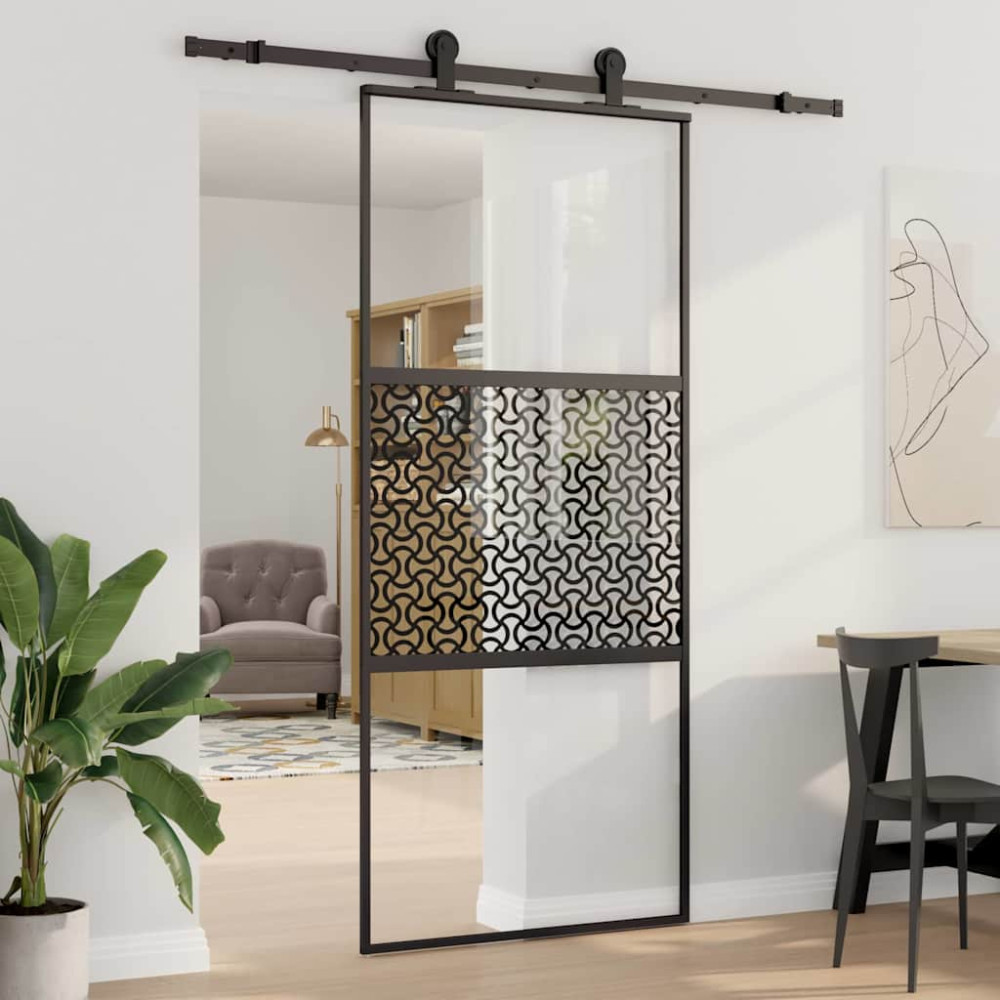 Produktbild för Glasdörr Fiskfjäll Svart 90 x 2 x 205 cm Aluminium