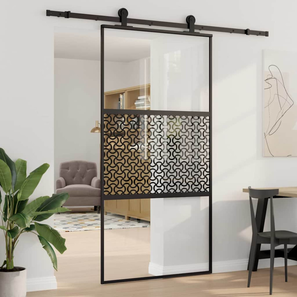 Produktbild för Glasdörr Fiskfjäll Svart 102,5 x 2 x 205 cm Aluminium