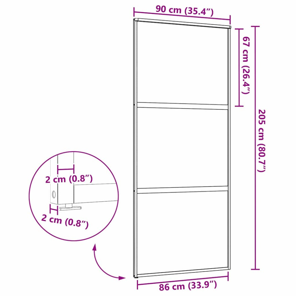 Produktbild för Glasdörr Randig Svart 90 x 2 x 205 cm Aluminium