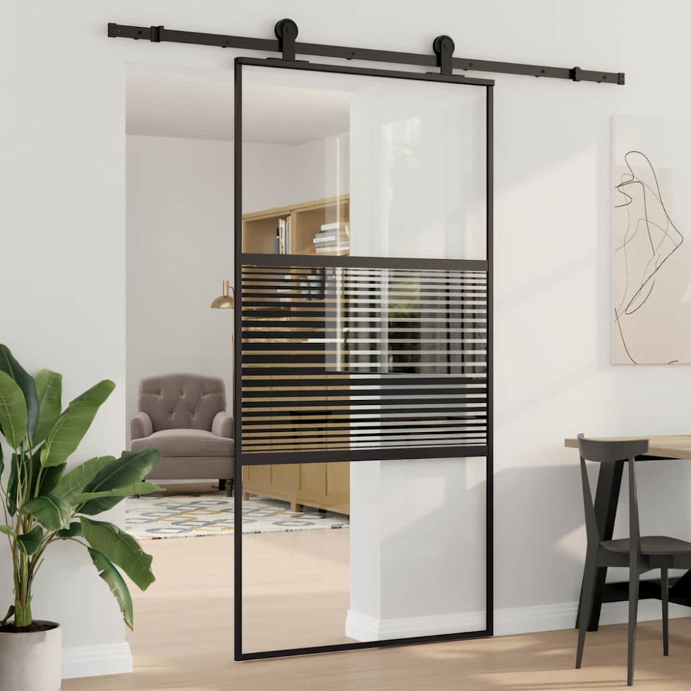 Produktbild för Glasdörr Randig Svart 102,5 x 2 x 205 cm Aluminium