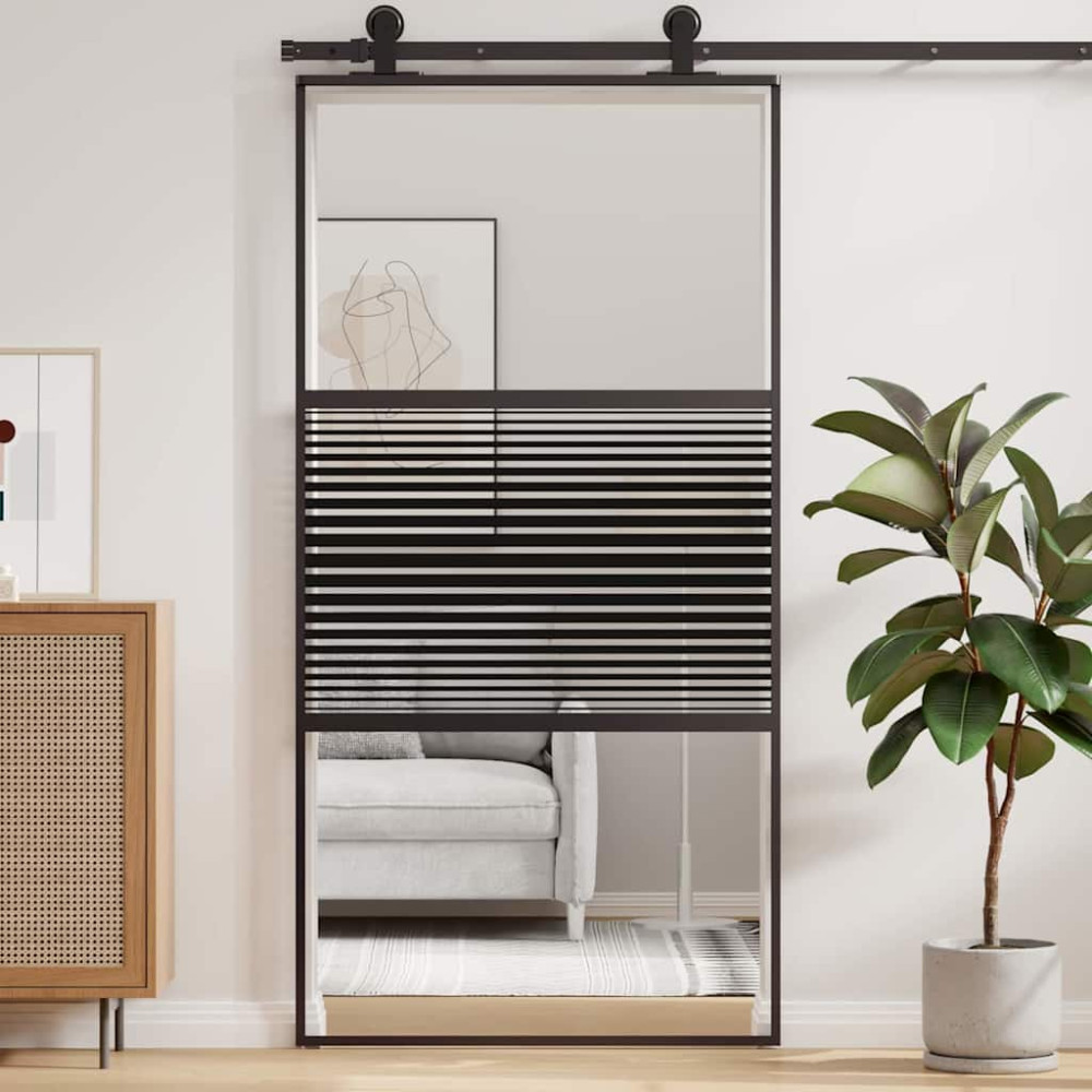 Produktbild för Glasdörr Randig Svart 102,5 x 2 x 205 cm Aluminium