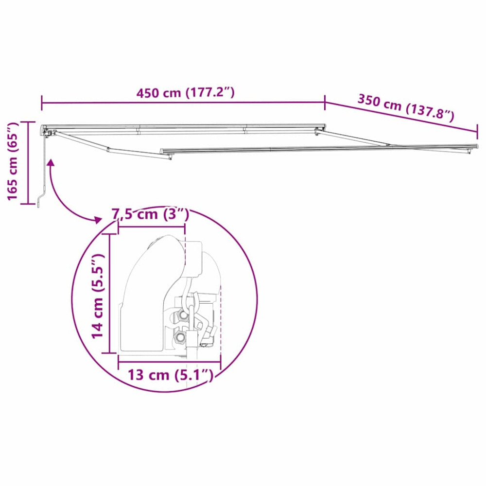 Produktbild för Markisram Vit 450 × 350 cm Aluminium
