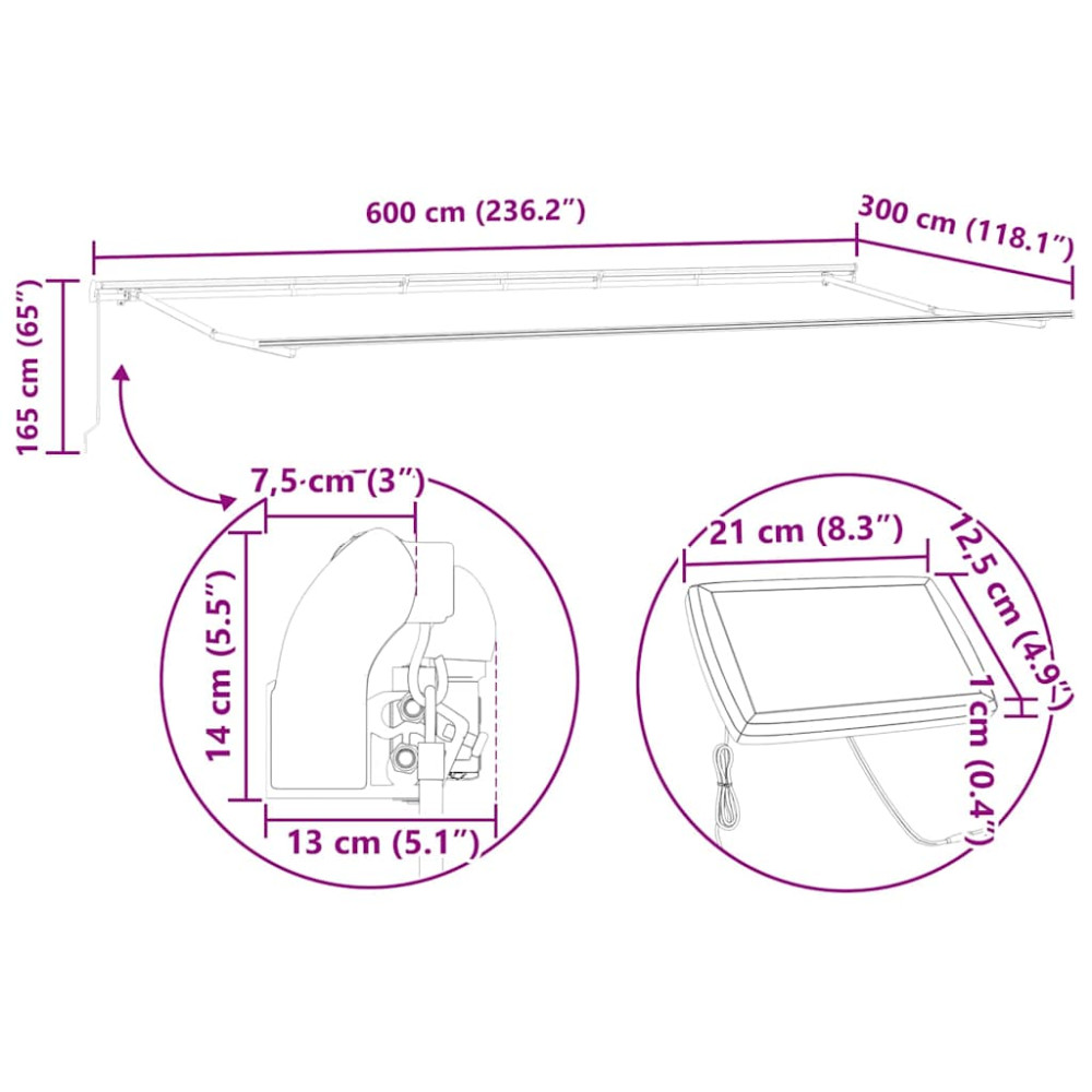 Produktbild för Markisram med LED -remsljus Vit 600 × 300 cm Aluminium