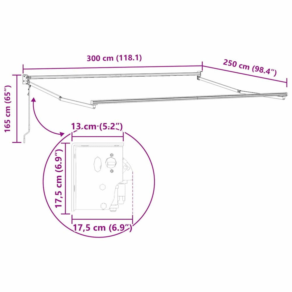Produktbild för Utdragbar markisram Vit 300 x 250 cm Aluminium