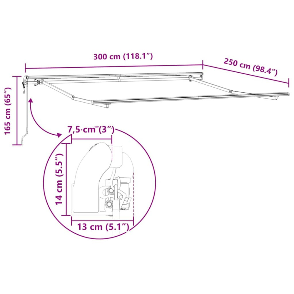 Produktbild för Markisram Vit 300 x 250 cm Aluminium