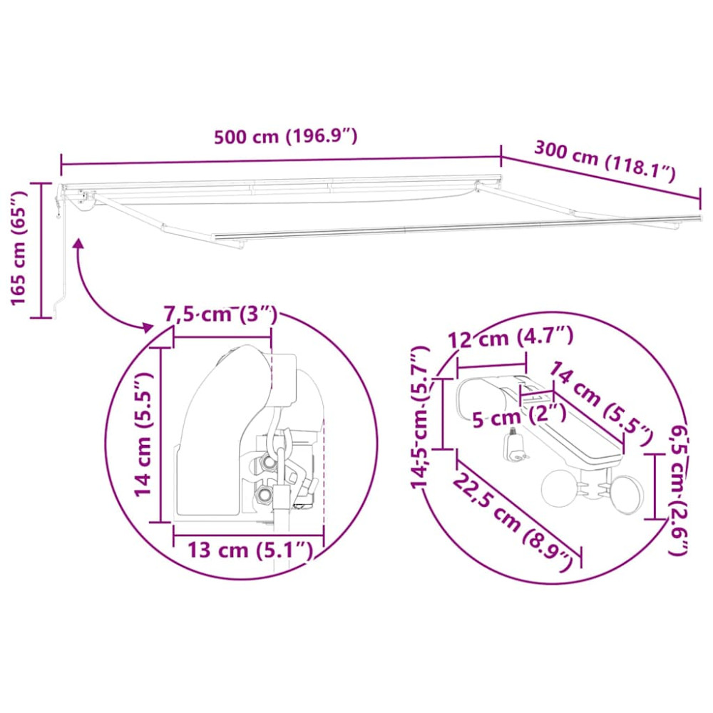 Produktbild för Markisram med LED -remsljus Vit 500 × 300 cm Aluminium