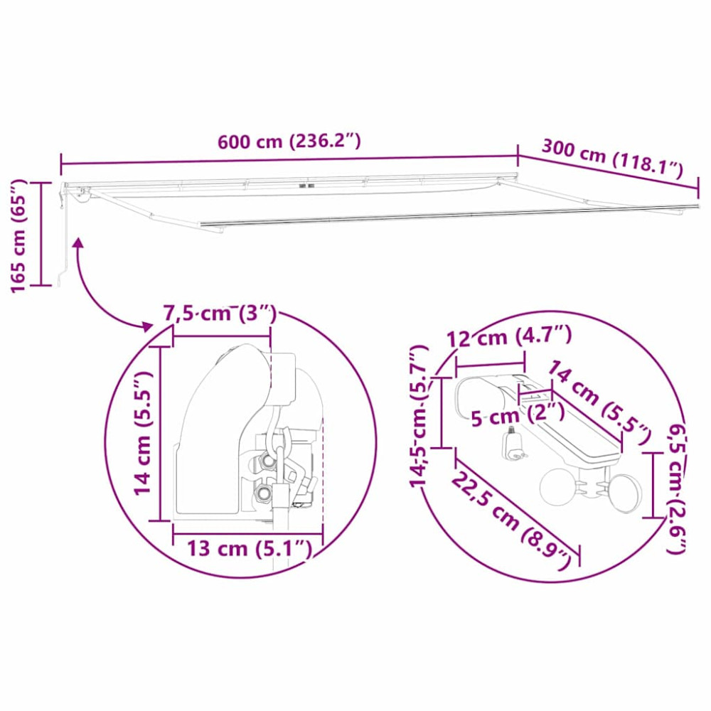 Produktbild för Markisram med LED -remsljus Vit 600 × 300 cm Aluminium