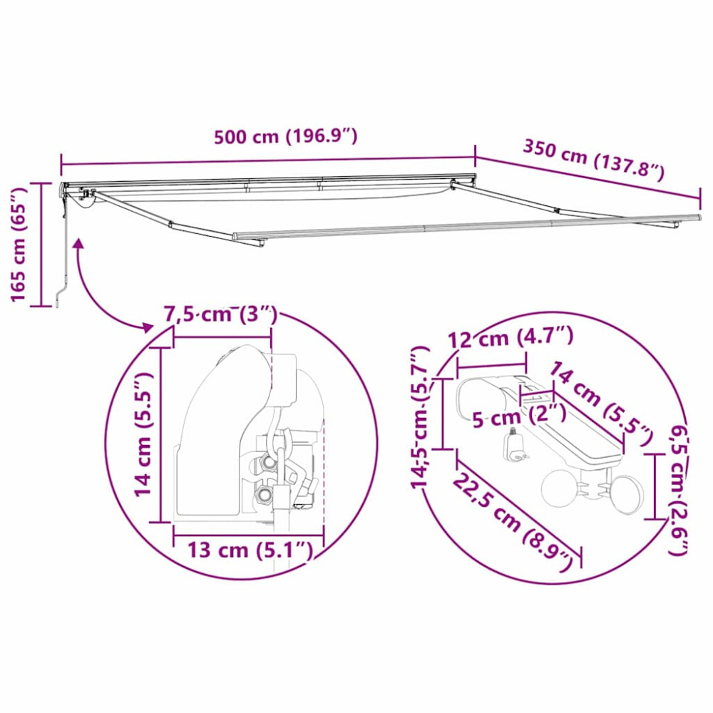 Produktbild för Markisram med LED -remsljus Vit 500 × 350 cm Aluminium