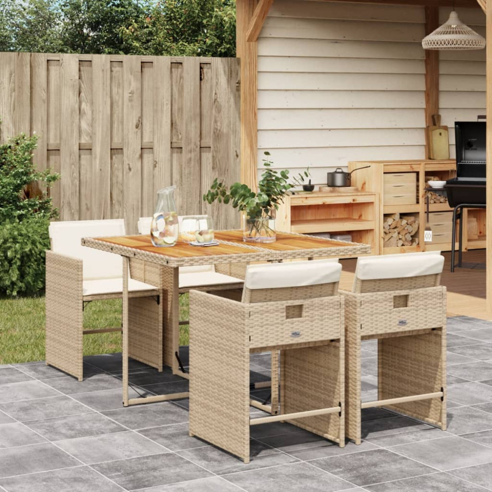 Produktbild för Matgrupp för trädgården med dynor 5 delar beige konstrotting