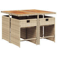 Produktbild för Matgrupp för trädgården med dynor 5 delar beige konstrotting